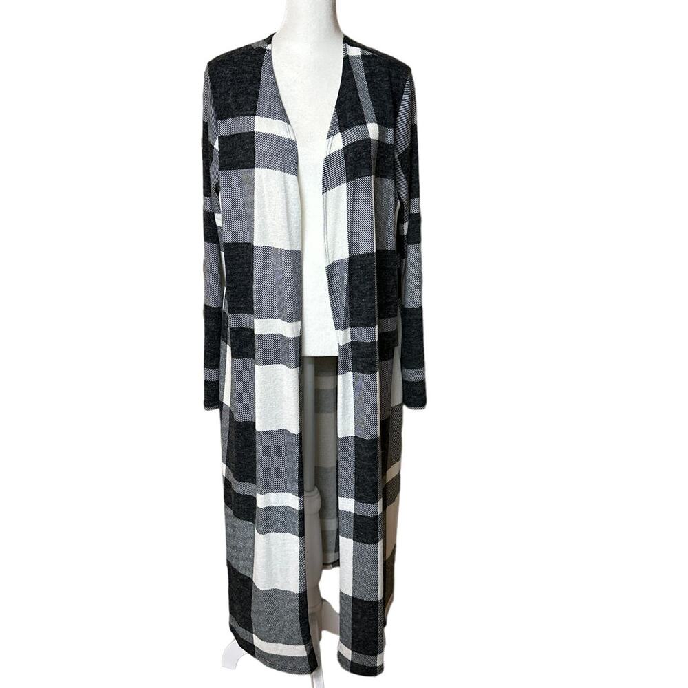 Eden‎ In Love Sweater Womans Large Plaid Cardigan Open Front Hawaii